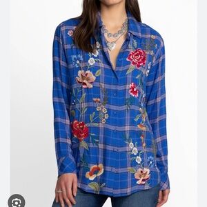 Johnny Was Mila Oversized Plaid Shirt